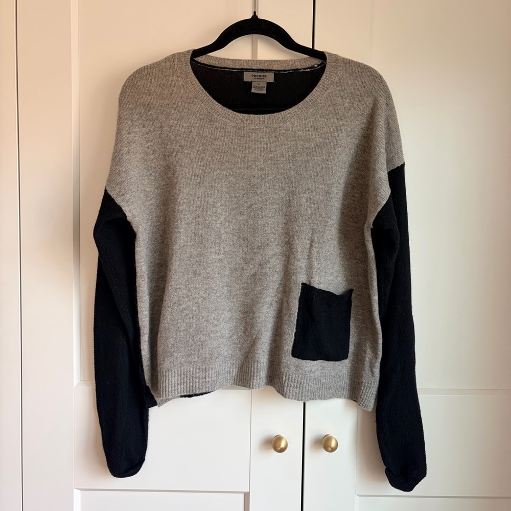 Premise Cashmere Two-Tone Gray and Black Sweater | XL